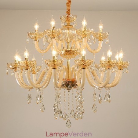 18 (12+6) Lys Champagne Farve Elegant Krystal Lysekrone 18 (12+6) Lys Champagne Farve Elegant Krystal Lysekrone