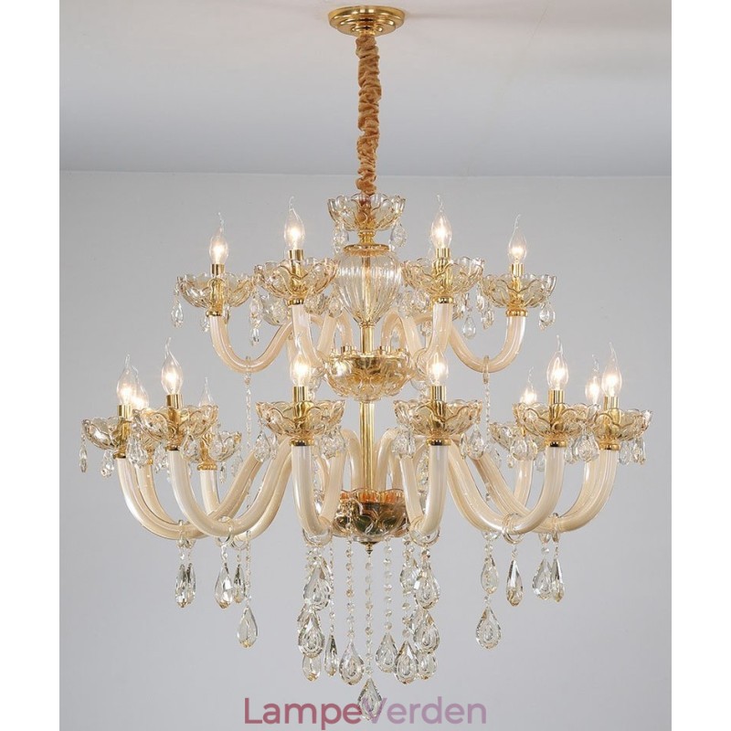 18 (12+6) Lys Champagne Farve Elegant Krystal Lysekrone