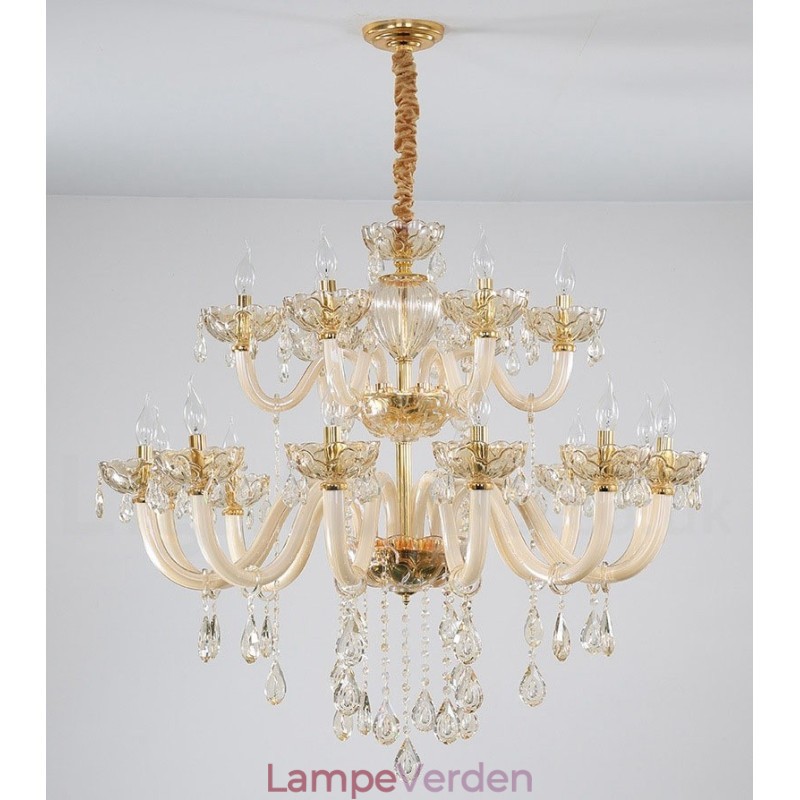 18 (12+6) Lys Champagne Farve Elegant Krystal Lysekrone