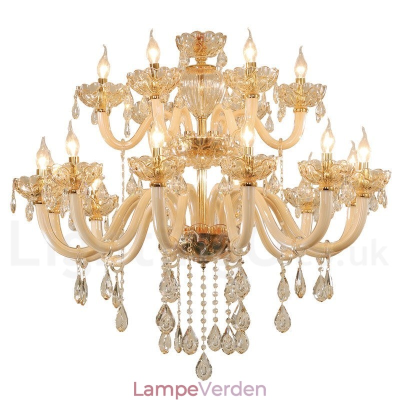 18 (12+6) Lys Champagne Farve Elegant Krystal Lysekrone