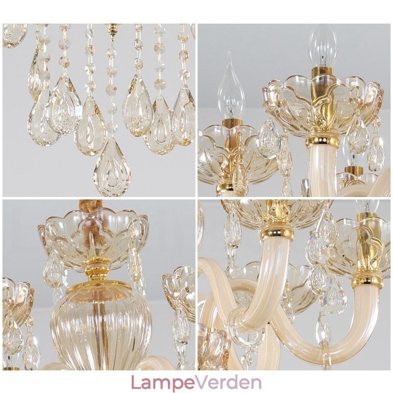 18 (12+6) Lys Champagne Farve Elegant Krystal Lysekrone