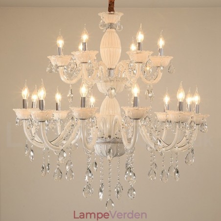18 (12+6) Lys hvid Elegant Lysekrone med Krystal 18 (12+6) Lys hvid Elegant Lysekrone med Krystal