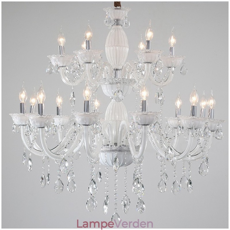 18 (12+6) Lys hvid Elegant Lysekrone med Krystal