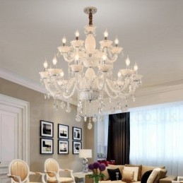 18 (12+6) Lys hvid Elegant Lysekrone med Krystal