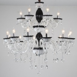 18 (12+6) Lysesort Elegant Lysekrone med Krystal