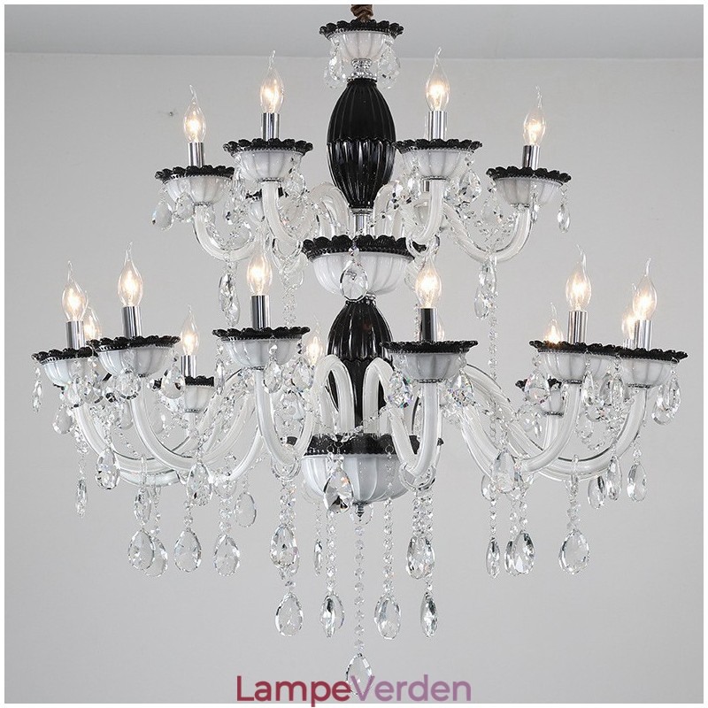 18 (12+6) Lysesort Elegant Lysekrone med Krystal