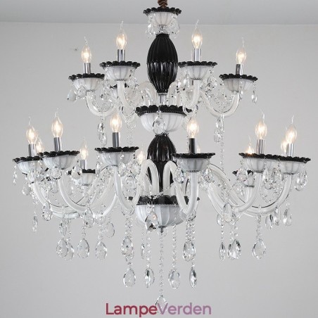 18 (12+6) Lysesort Elegant Lysekrone med Krystal 18 (12+6) Lysesort Elegant Lysekrone med Krystal