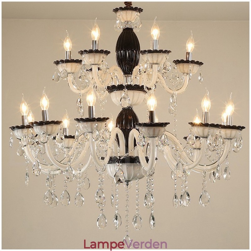 18 (12+6) Lysesort Elegant Lysekrone med Krystal