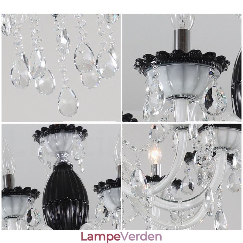 18 (12+6) Lysesort Elegant Lysekrone med Krystal