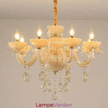 8 lette luksuriøse champagnekrystal stearinlyskrone