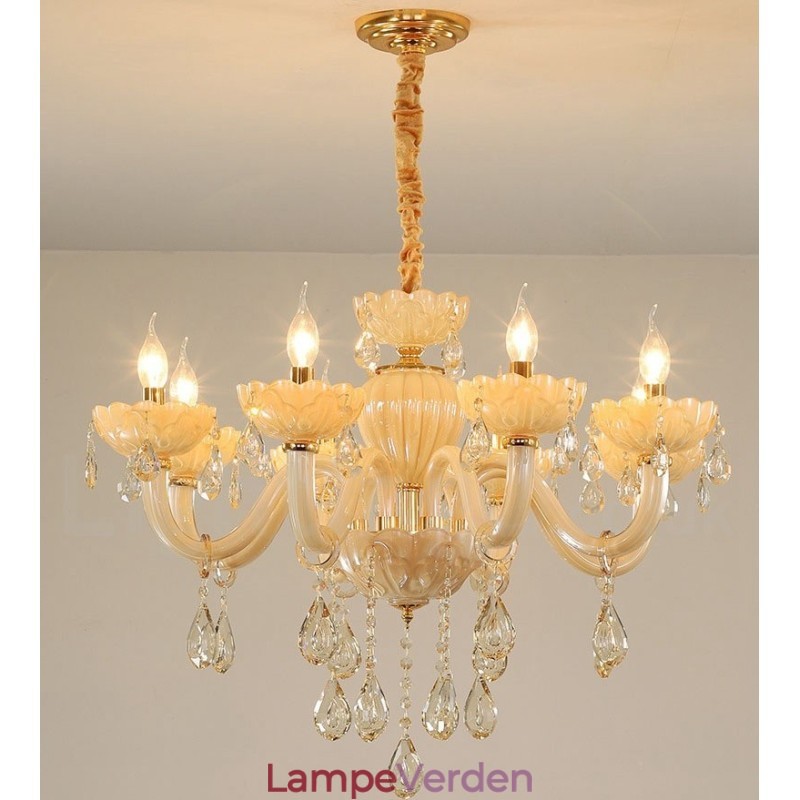 8 lette luksuriøse champagnekrystal stearinlyskrone