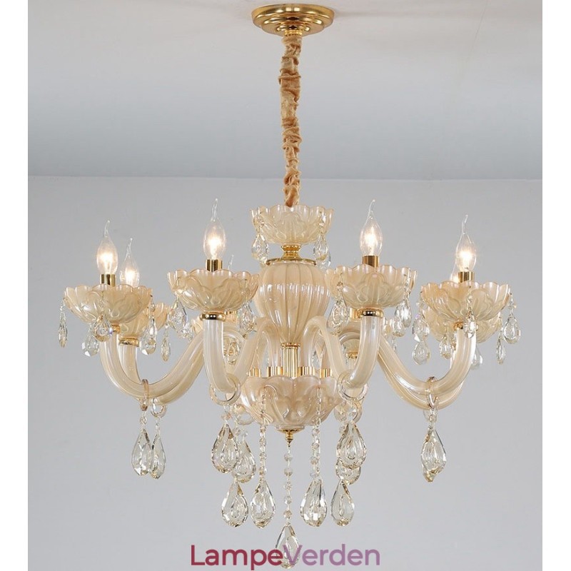 8 lette luksuriøse champagnekrystal stearinlyskrone