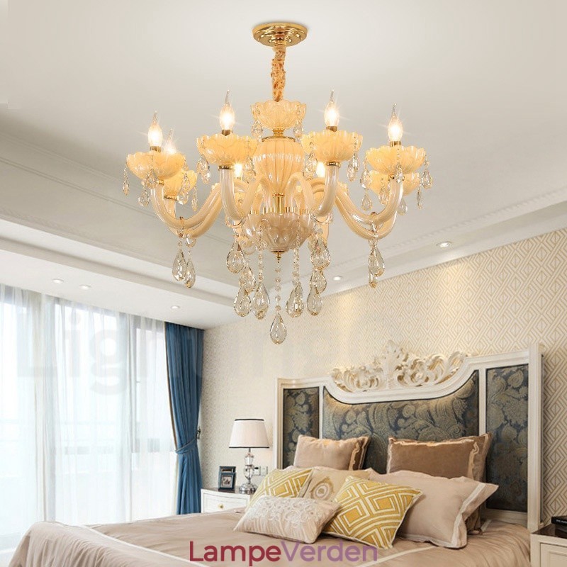 8 lette luksuriøse champagnekrystal stearinlyskrone