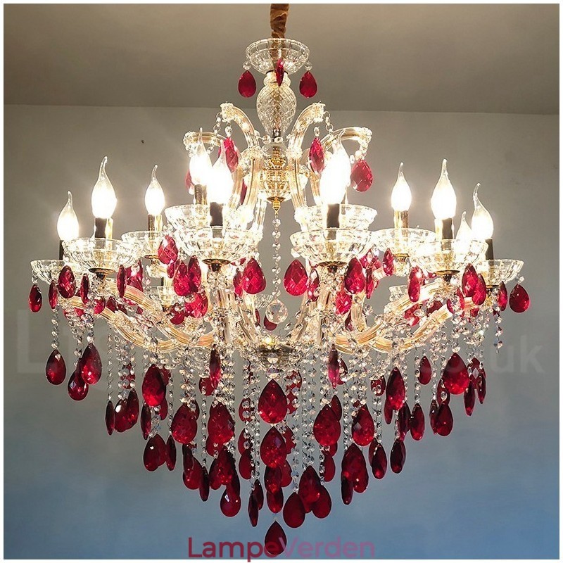 18 (12+6) Lys Luksuriøs Rød Krystal Lys Guld Lysekrone