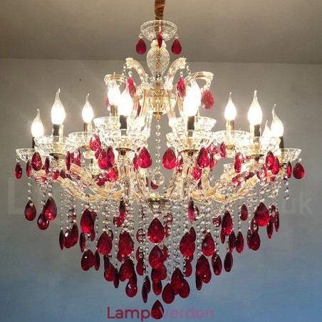 18 (12+6) Lys Luksuriøs Rød Krystal Lys Guld Lysekrone