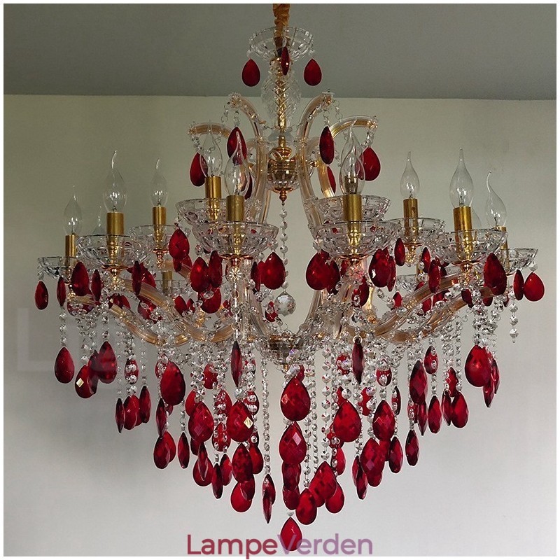 18 (12+6) Lys Luksuriøs Rød Krystal Lys Guld Lysekrone