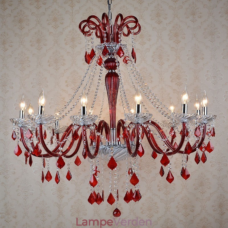 Rød Krystal Lysekrone