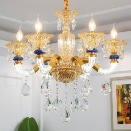 6 Lyse Moderne Moderne Champagne Lysekrone med Krystal