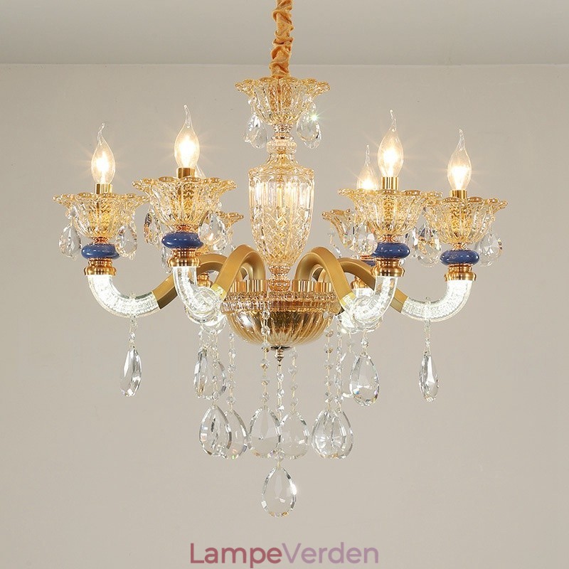 6 Lyse Moderne Moderne Champagne Lysekrone med Krystal