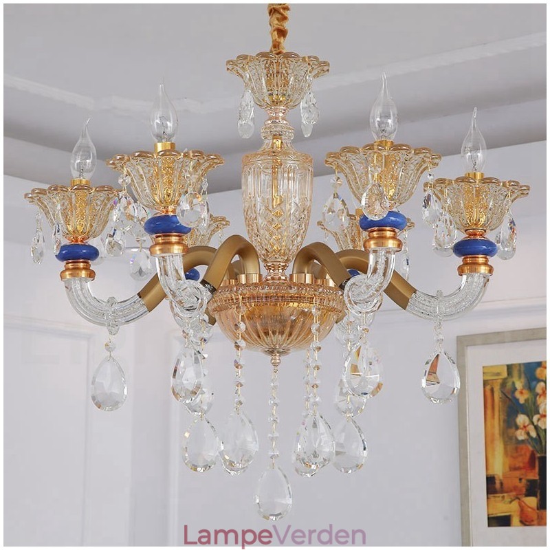 6 Lyse Moderne Moderne Champagne Lysekrone med Krystal
