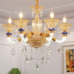 6 Lyse Moderne Moderne Champagne Lysekrone med Krystal