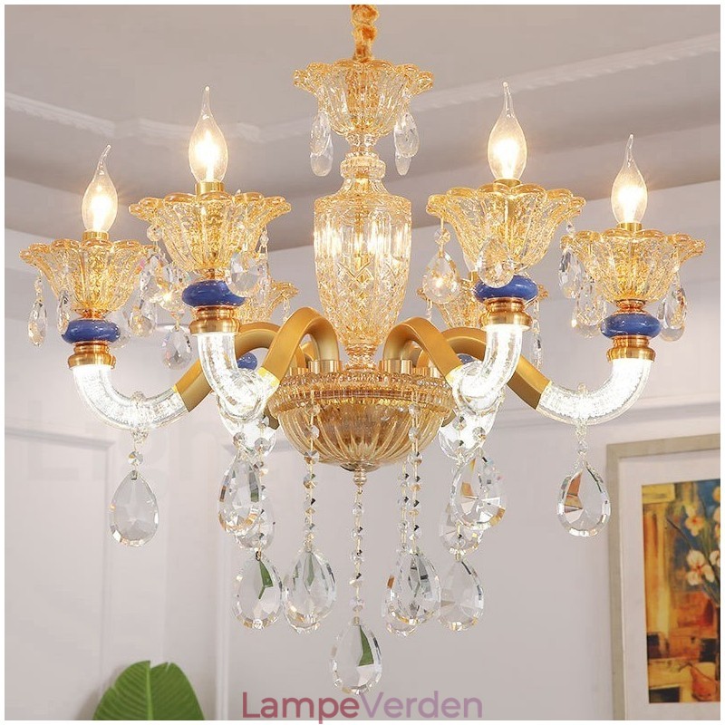 6 Lyse Moderne Moderne Champagne Lysekrone med Krystal