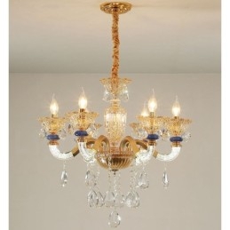 6 Lyse Moderne Moderne Champagne Lysekrone med Krystal