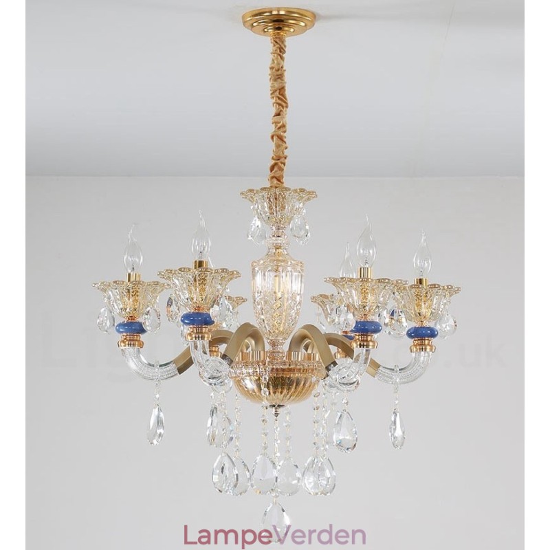 6 Lyse Moderne Moderne Champagne Lysekrone med Krystal