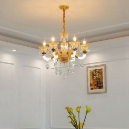 6 Lyse Moderne Moderne Champagne Lysekrone med Krystal