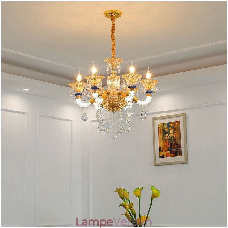 6 Lyse Moderne Moderne Champagne Lysekrone med Krystal