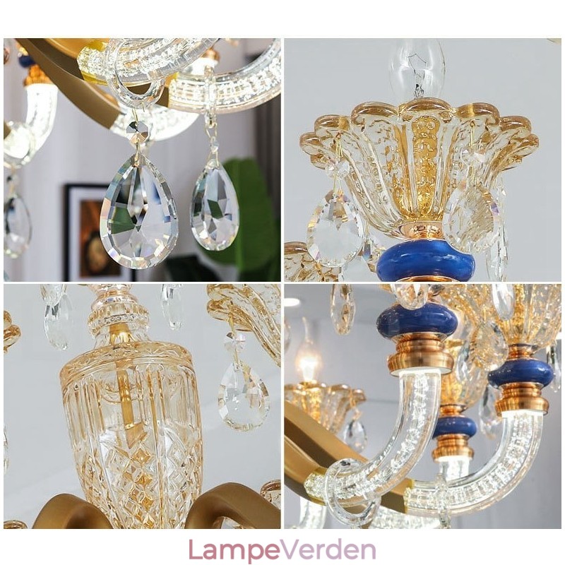 6 Lyse Moderne Moderne Champagne Lysekrone med Krystal