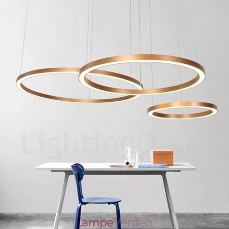 Wi Fi Smart Dæmpbar Guld Rose Guld Moderne moderne 3 ringe lys aluminiumslegering pendellampe med akrylskærm Wi Fi Smart Dæmpbar Guld Rose Guld Moderne moderne 3 ringe lys aluminiumslegering pendellampe med akrylskærm