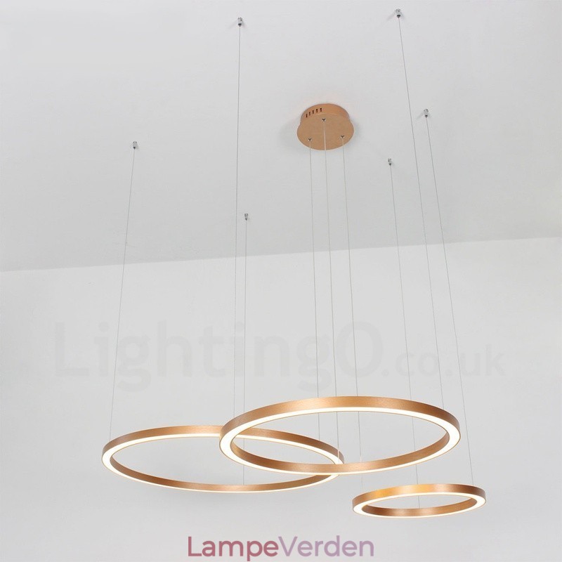 Wi Fi Smart Dæmpbar Guld Rose Guld Moderne moderne 3 ringe lys aluminiumslegering pendellampe med akrylskærm