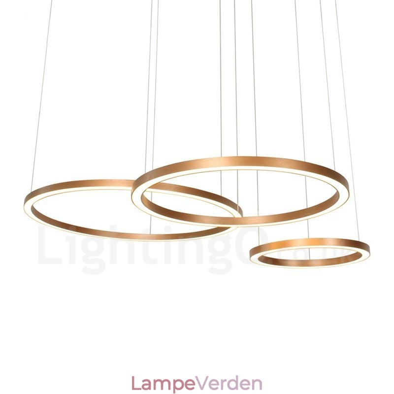 Wi Fi Smart Dæmpbar Guld Rose Guld Moderne moderne 3 ringe lys aluminiumslegering pendellampe med akrylskærm