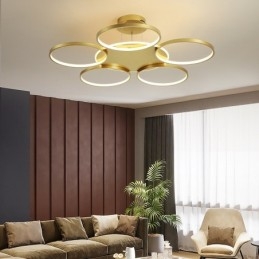 Guld moderne moderne nordisk stil cirkel-loftslysekrone med fjernbetjening kan også bruges som væglampe