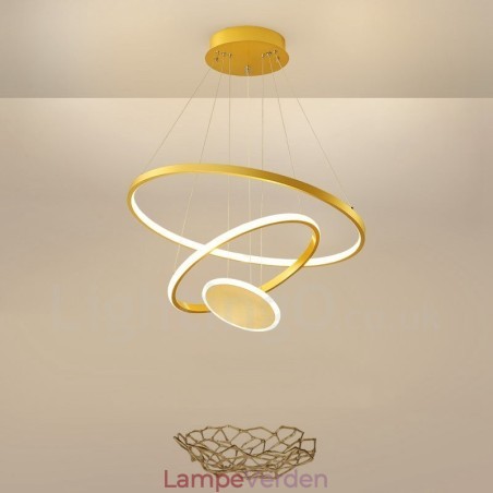 Tre cirkler moderne design Tre ringe guld pendellampe med fjernbetjening Tre cirkler moderne design Tre ringe guld pendellampe med fjernbetjening