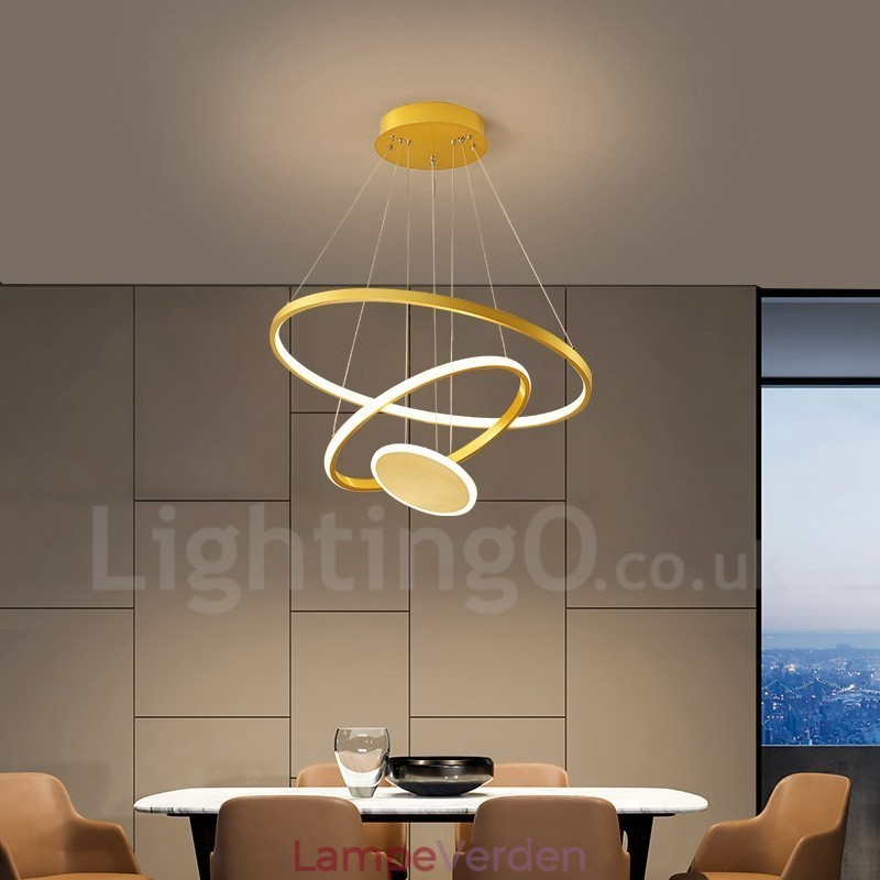 Tre cirkler moderne design Tre ringe guld pendellampe med fjernbetjening
