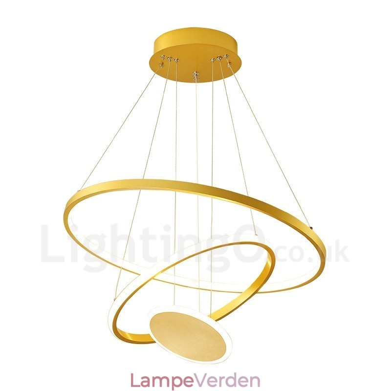 Tre cirkler moderne design Tre ringe guld pendellampe med fjernbetjening