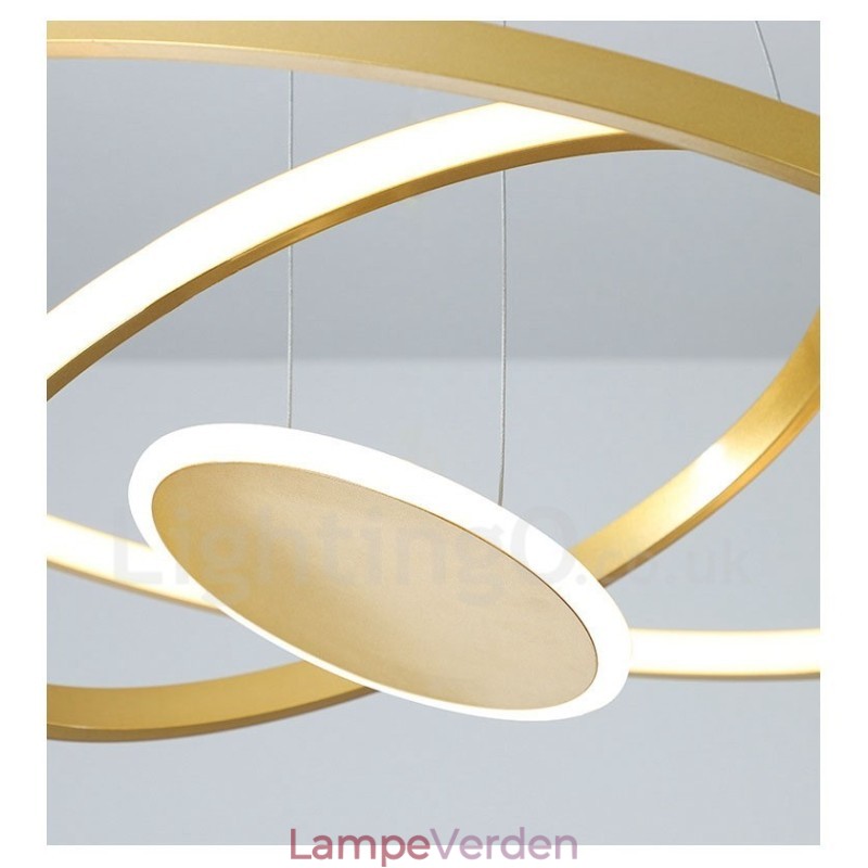 Tre cirkler moderne design Tre ringe guld pendellampe med fjernbetjening