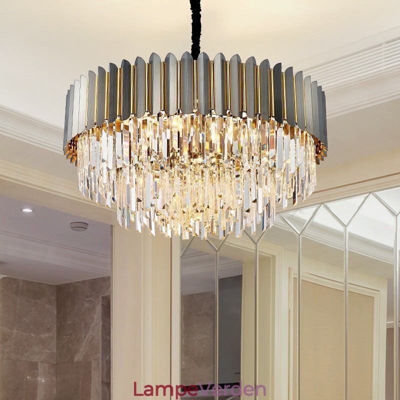 Luksus Postmoderne Sort og Guld Rund K9 Crystal Pendant Lysekrone Exhibition Hall