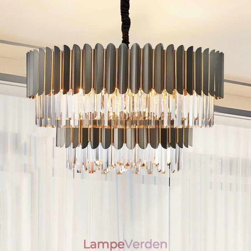 To niveauer luksus postmoderne sort og guld rund K9 krystal vedhæng lysekrone
