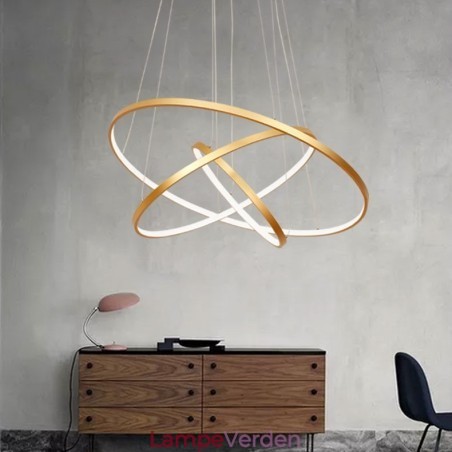 Dæmpbar pendel med fjernbetjening Guld moderne design tre ringe Dæmpbar pendel med fjernbetjening Guld moderne design tre ringe