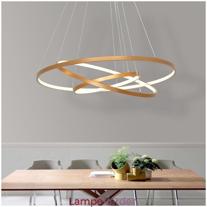 Dæmpbar pendel med fjernbetjening Guld moderne design tre ringe