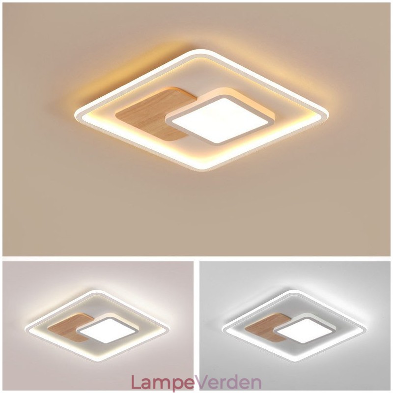 Træ dæmpbar moderne moderne nordisk stil firkantede loftslamper med fjernbetjening kan også bruges som væglampe