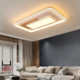 Træ dæmpbar moderne moderne nordisk stil rektangulære loftslamper med fjernbetjening kan også bruges som væglampe