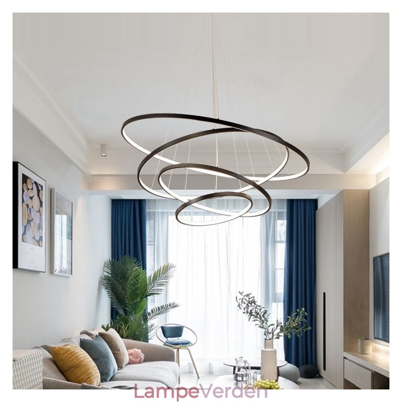 Stor 4 ringe 5 ringe sort hvidguld pendel moderne design
