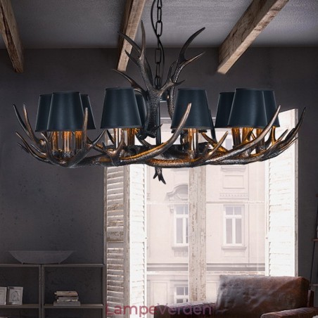 Retro Antler antik lysekrone med skærme Retro Antler antik lysekrone med skærme