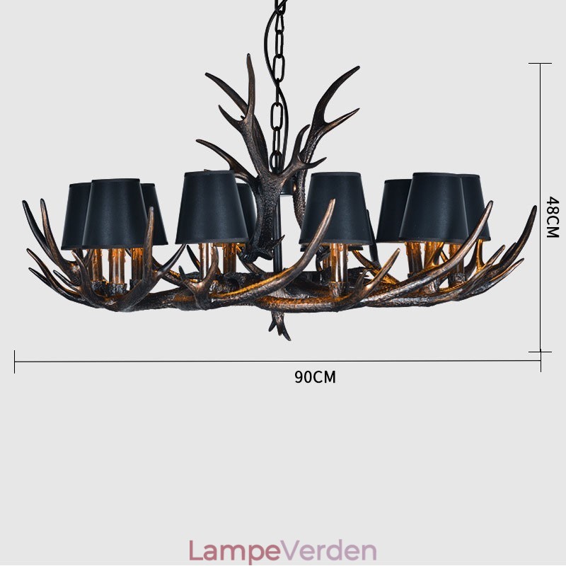 Retro Antler antik lysekrone med skærme