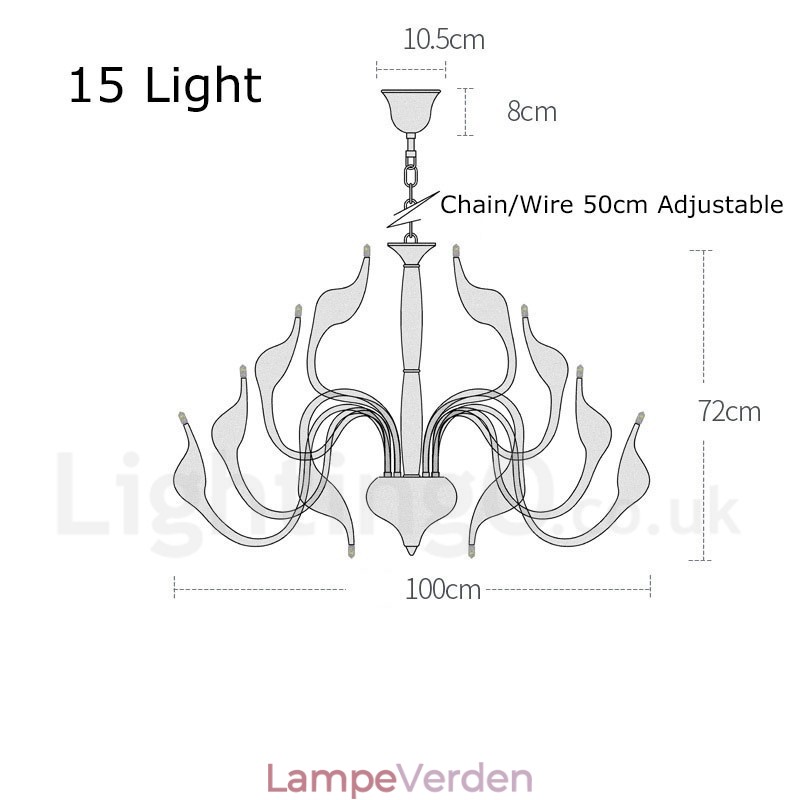 15 lys hvid moderne moderne galvaniseret metal lysekrone