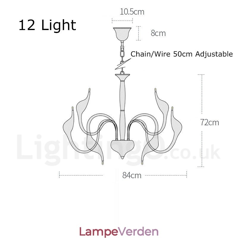 12 lys moderne svane hvid metal lysekrone pendel lys